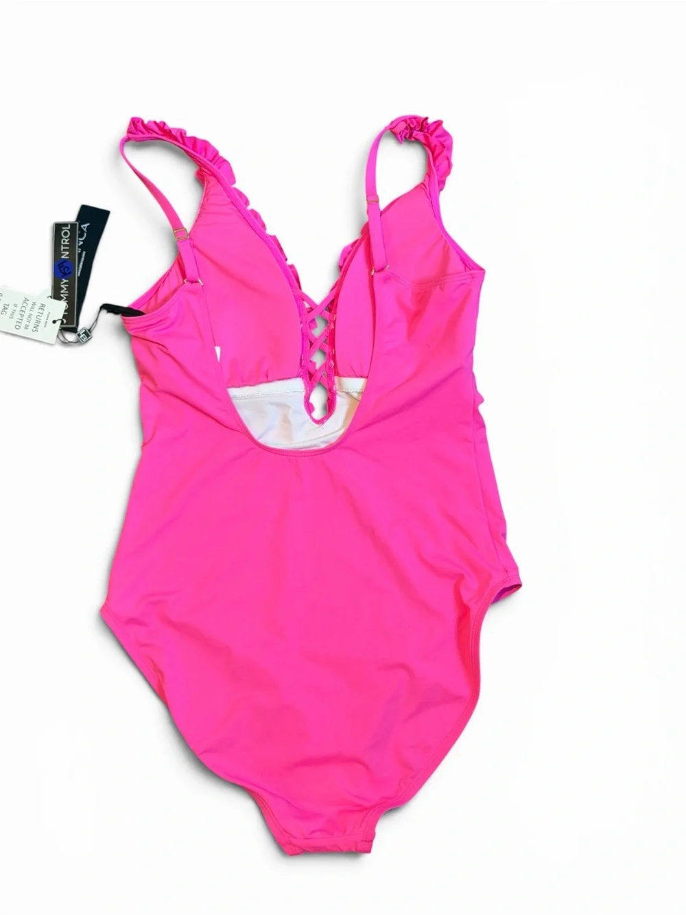 La Blanca Vibrant Pink Ruffle V-Neck One-Piece